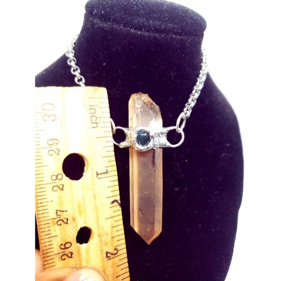 Tangerine quartz and moss agate crystal necklace - Picture 12 of 12